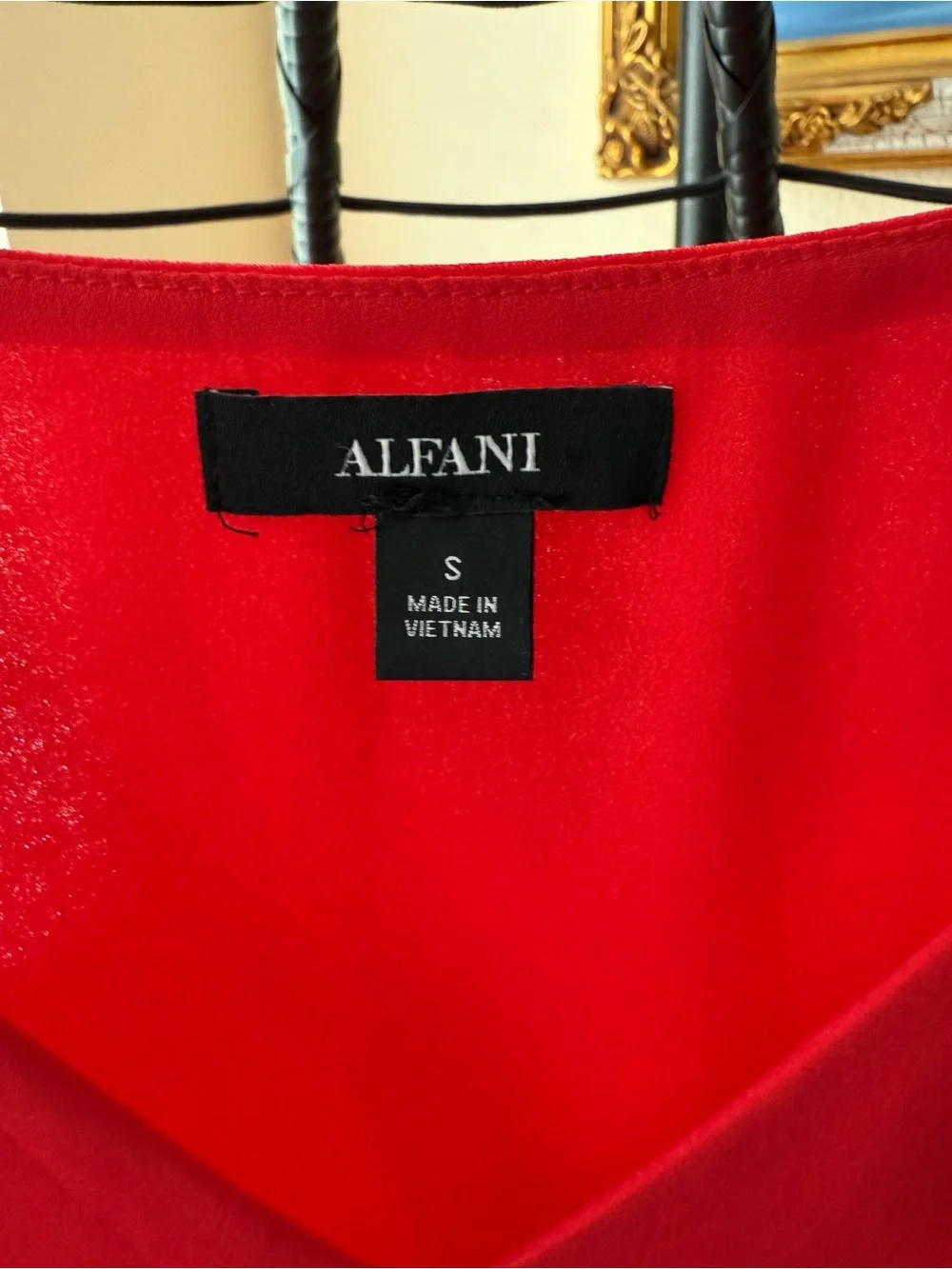 Alfani Red V-Neck Blouse with Sheer Mesh Pleated Sleeves Size Small SP19 - Picture 2 of 7